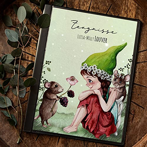 Zeugnismappe 10er 20er Hülle Deckblatt A4 Elfenmädchen mit Maus personalisierbar Schulanfang Schulanfänger Einschulung Wunschname Name zm14 - ausgewählte Größe: *Zeugnismappe 10 Folien*