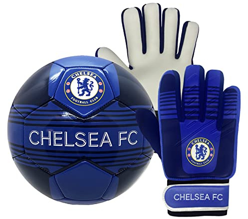 Chelsea Junior Size 4 Football & Goalkeeper Goalie Gloves Set Official Gift