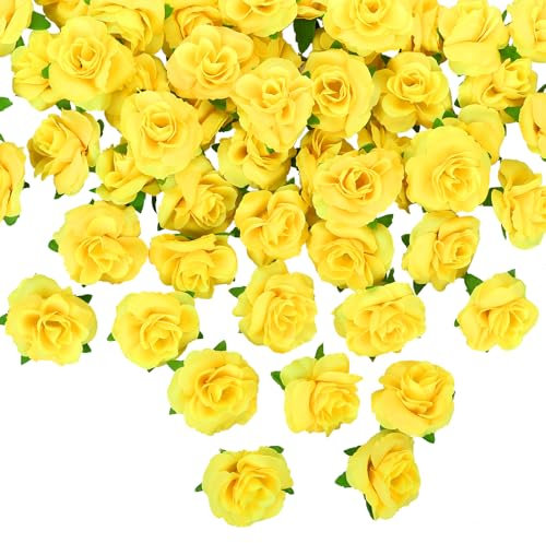 Kesote Mini Rose Heads - Artificial Flower Bouquet, Fake Plants (Yellow, 4cm / 1.57'')