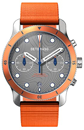 DeTomaso Venture Chronograph TOPO Gray Grau Herren-Armbanduhr Analog Quarz Nylon Armband Orange