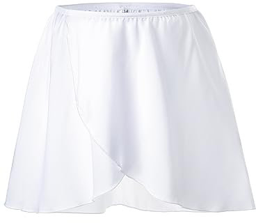 boruizhen Ballett Wickelrock Tanz Rock Chiffon Ballettrock Mädchen Mit Dehnbarem Taillenband für Kinder und Damen Weiß L