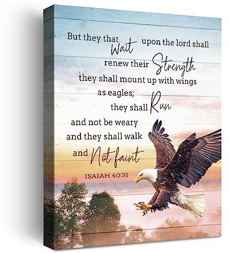 Inspirierende christliche Wanddekoration, aber sie warten auf den Lord Shall Renew Their Strength Bibelverse Leinwand-Poster, Kunst, Skriptur, Heimbüro, Schlafzimmer, Dekoration W613