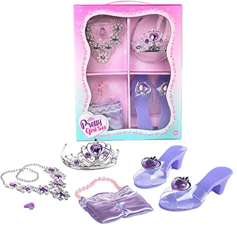 Youngwier Prinzessin Dress up Schuhe Set, Princess Jewelry Boutique Anzieh- und Schuhkronen, Prinzessinnenschuhe, Schmuck und Kronen, Zubehör für Prinzessinnen