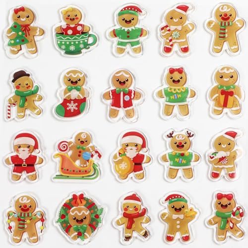 20 Stück dicke Gel-Aufkleber für Weihnachten, Lebkuchenmann, Fensterdekoration, Weihnachts-Fensteraufkleber, Weihnachtsdekoration, Partydekoration für Kinder, Kleinkinder, Zuhause, Flugzeug, festliche
