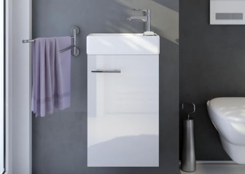 .Deftrans Domodomo Badezimmerschrank mit Waschbecken, Waschbeckenschrank 40 x 68 x 21,3 cm, Keramik-Waschbecken-Set, Wanddschrank für kleines Bad - Hängeschrank mit Waschbecken für das Gästebad