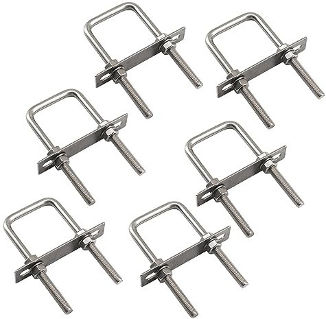 Bulloni quadrati a U M6 x 70 x 100 con dadi e piastre per telaio, in acciaio inox 304, resistenti, quadrati, a forma di U, per rimorchi e barche, 6 pezzi