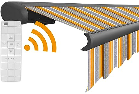 Arilco Elektrische Vollkassettenmarkise Kassettenmarkise Gelenkarmmarkise Markise Sonnenmarkise Sonnenschutz in vielen Farben und Größen wählbar in der Kassettenfarbe Anthrazit (6x3,5m Frühling)