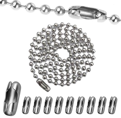 XOUDKE 2 Meter Kugelkette Edelstahl, Durchmesser 4,5 mm Kugelkette, Kugelketten mit 10 Stück kugelketten Verbinder, für DIY Schmuckherstellung