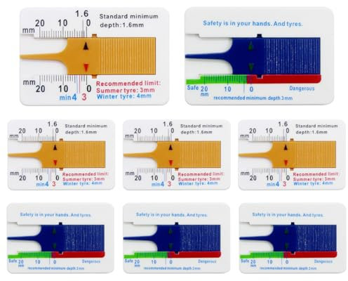 DDKY Medidor de Profundidad de la Banda de Rodadura del Neumático,8 Piezas, pequeñas y Ligeras, adecuadas para la medición de neumáticos de Coches, Motos, Camiones y Furgonetas.