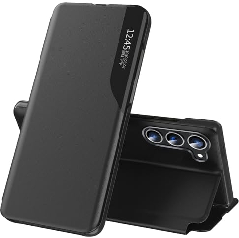 Handyhülle für Samsung Galaxy S24 Hülle Clear View Klappbar Leder Flip Schutzhülle Galaxy S24 Hülle mit Ständer 360 Stoßfest Und Kratzfest Klapphülle für Samsung S24 5G Case 6,2 Zoll (Schwarz)