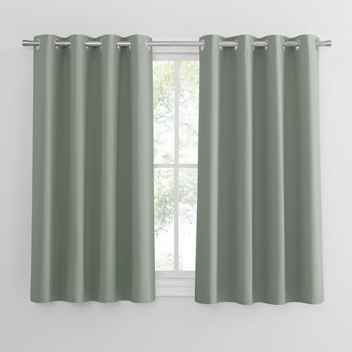PONY DANCE Verdunkelungsvorhang Salbeigrün Ösen Gardinen 2er Set H 145 x B 140 cm Wohnzimmer Vorhang Kurz Blickdicht Thermogardine Wärmeisolierend Blackout Thermal Curtains