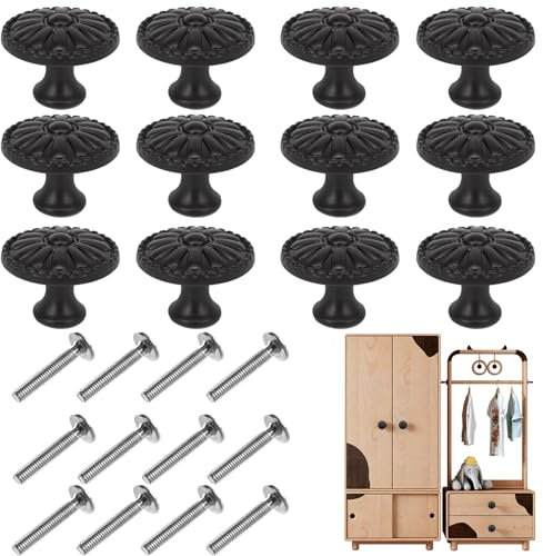 TYVOM 12 Pcs Black Drawer Knobs 30mm Black Knobs for Kitchen Door Cabinet Cupboard Drawer Wardrobe Shoe Cabinet Chest Bookcase in Home School Office Living Room Kitchen Bedroom Bathroor