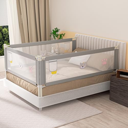 Ikodm Barrera para cama de 2 x 200 cm y 1 x 150 cm, barrera de protección para la cama ajustable de 70 – 98 cm, protección contra caídas, barrera para cama infantil, barrera para cuna de bebé, fácil
