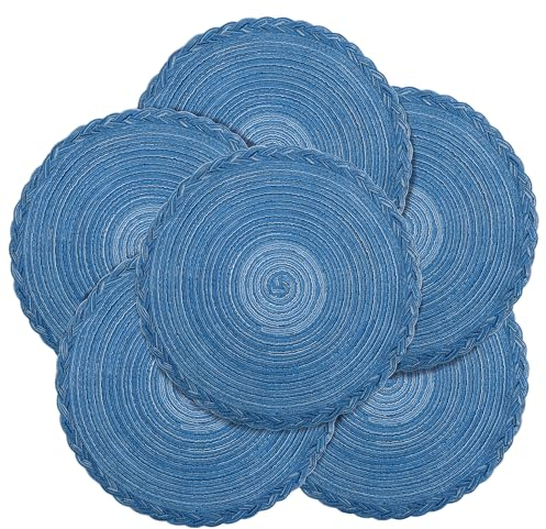 fanquare Grandi Tovagliette Rotonde Intrecciate con Bordo in Pizzo Intrecciato, Tovagliette in Stile Moderno con Motivo a Spirale da 38 cm, Tovagliette Lavabili Durevoli Facili da Pulire