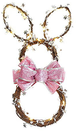 Türkranz Wandkranz Handgefertigte Kunstblumendeko Ostern Handgemachte Rattan Dekoration Kaninchen Form Kranz DIY Kranz Faltbare Rattan Kaninchen Türkranz Natürliche Deko für Ostern und Frühling