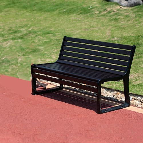 Gartenbank Metall Modern, Gartenbank Wetterfest mit Rückenlehne, Sitzbank für Garten, Vorgarten Stadt Dorf Gemeinde Massiv und Robust, für Garten Park Balkon (Color : Black, Size : 120cm)