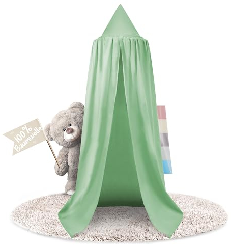 lilime® Betthimmel Baldachin aus 100% Baumwolle, ⌀50cm, Länge 240cm, Moskitonetz, Kinderzimmer, Hausbett, Kinderbett und Baby Bett - Mint