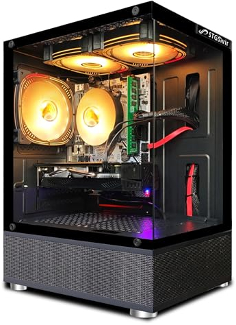 STGsivir PC Gamer Fixe, Ordinateur Gaming, Radeon RX 580 16Go GDDR5, 10th Gen G5905 3.5GHz, RAM 16Go DDR4, SSD 512Go, WiFi, BT 5.0, Ventilateur RVB x 3, W11H64