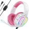 Fachixy FC200 Gaming-Headset für PS4/PS5/PC/Xbox One, Geräuschunterdrückung, Gaming-Kopfhörer, Headset mit Stereo-Mikrofon-Sound mit 3,5-mm-Klinkenstecker mit RGB-Licht - Weiss-ROSA