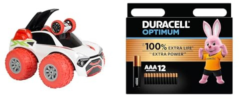 EXOST RC 20264 XTREME BUSTER by Silverlit, 2 in 1: ferngesteuertes Auto, 2 Autos: Mini Flip 8kmh und Xtreme Buster 10kmh, 2.4 Ghz, rot, ab 5 Jahren + Duracell Optimum Batterien AAA, 12 Stück, bis zu 1