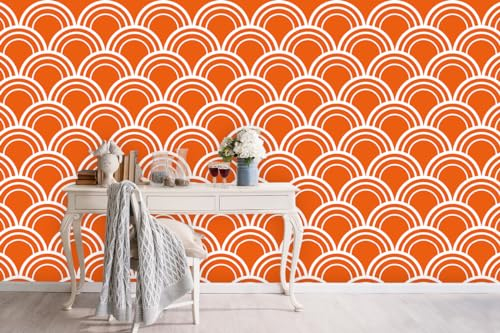 Glücksvilla - Designer-Tapete, selbstklebend (360 x 250 cm BxH) - div. Maße - Vliestapete XXL moderne Wand-Deko - Muster 07 Oriental Ornament - Farbe 04 Orange - abstrakt geometrisch Bögen