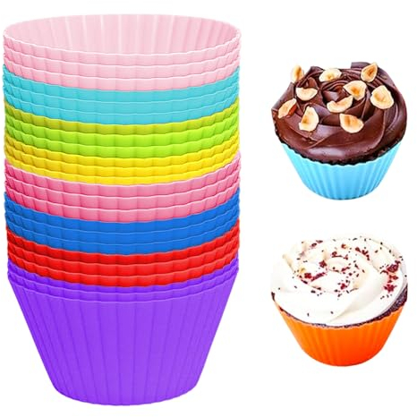 Outtshop Silicone Cupcake Cases, 24 Pack Silicone Cake Mould, Reusable Muffin Cases, Dishwasher Safe Silicone Cupcake Moulds,Silicone Muffin Moulds for Baking Cakes Ice Creams Muffin Puddings