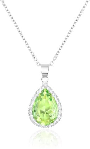 Linawe Silver Necklace for Women, Choker Necklace Chains Crystal Pendant Necklace, Green Imitation Diamond Moonstone Birthstone Rhinestone Cubic Zirconia Aesthetic Jewellery