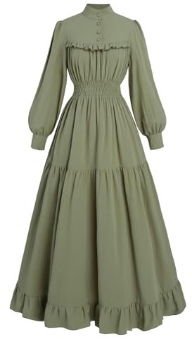Fiamll Viktorianisches Kleid Renaissance Maxikleid Ballkleid Langarm Mittelalter Kleidung Damen Vintage Edwardianisches Kleid Abendkleid Elegant Freizeitkleider Grün L