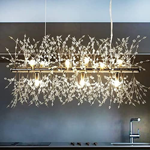 GJDHUQO Kristall-Kronleuchter, silberner Löwenzahn, 9-flammiger Feuerwerk-Kronleuchter für Wohnzimmer, Esszimmer, Kücheninsel, G9-Glühbirnen enthalten (9 Lichter) Chasing the Dawn
