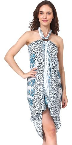 Sarong Pareo Damen Mandala Fransen Viskose Strandtuch Wickeltuch Wickelrock Strandrock Wickeltuch Bikini Cover Up für Badeanzug - Schwarz Weiß Türkis Pfau