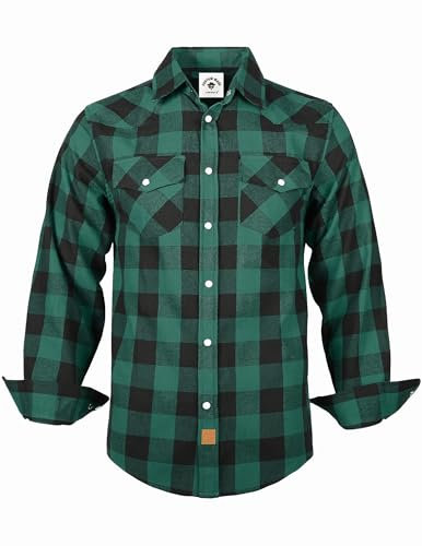 TARAINYA Chemise Flanelle Homme A Carreaux Western Cowboy Manches Longues avec Boutons-Pression Regular Fit B Vert Noir Buffalo S
