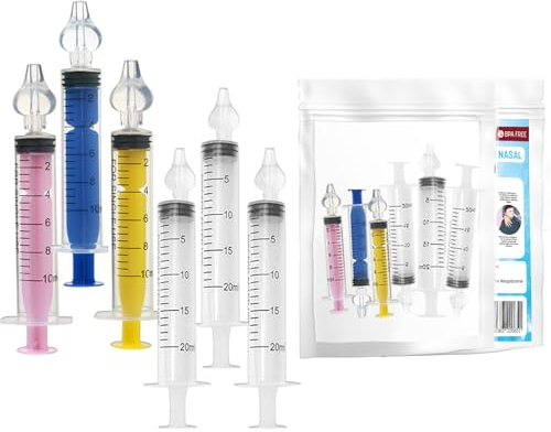 6 PCS (3 pcs 10 ml + 3 pcs 20 ml ) seringue nasale bebe, mouche bébé, mouche bebe manuel , embout seringue nasale bebe, lavage de nez adulte, seringue nasale adulte, mouche nez adulte BORNOVA