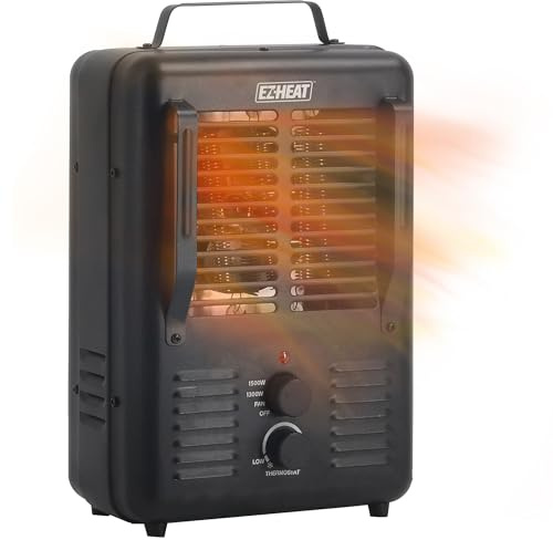 EZ-HEAT 1,500-Watt Portable Milkhouse Style Utility Space Heater with Adjustable Thermostat, Overheat Protection, and Safety Tip-Over Switch, Matte Black, MTFH-01C-MB