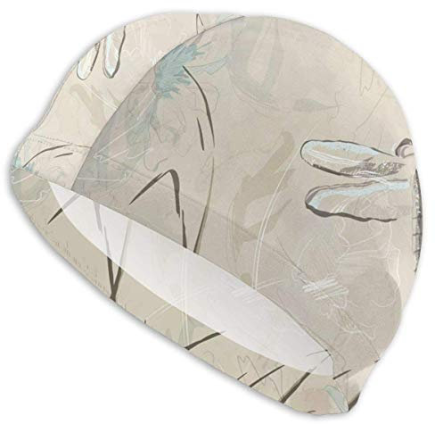 Elastische Badekappe, wilde Mohnblüten mit Kräutern, Zweigen, Blättern, Graswachstum, Natur, ländliche Morgenlandschaft, für Männer, Frauen, Jugendliche