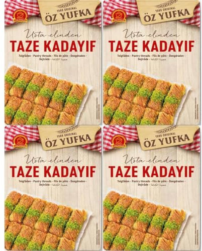 4 PACK X PUFAI Fili di pasta freschi per capelli d'angelo, Kataifi Kadayif Shredded Fillo Pasta Pasticceria Kadaifi Fili Taze Kadayif per cioccolato Dubai, 400 gr