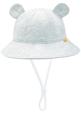 SEYUFN Baby Sonnenhut Mädchen UV Schutz 50 Mütze Kinder Jungen Sommer Bärenohr Hut Kleinkind Unisex Verstellbarem Bindebändern Fischerhut (DE/NL/SE/PL, Alter, 3 Monate, 6 Monate, Grau)