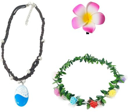 Oykrueats 3 Stück Mädchen Prinzessin Ozean Kostüm Accessoires Halskette Zubehör Stirnband,Ozean-Halskette Handgewebte Anhänger-Halskette,Kinder Abenteuer Halskette und Blumenclip,für Karneval Cosplay