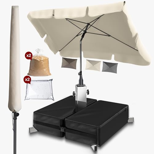 4smile Sonnenschirm rechteckig 200x125cm + Sonnenschirmständer + Schirmhülle - Sonnenschutz Balkon Set 3-teilig, Sonnenschirm Balkon mit Ständer - Balkonschirm knickbar höhenverstellbar, Beige