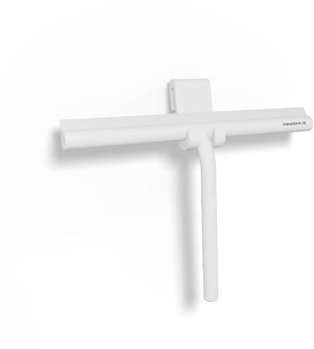 Minismus Silikon Duschabzieher für Glastüren & Fenster – Fensterabzieher, Abzieher Dusche für Makellose Oberflächen – Kein Bohren erforderlich, Halterung inklusive (Weiß, 28 cm)