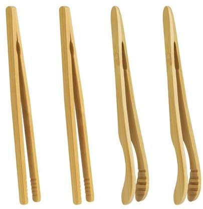 Wxinsheng Zange Toast Grillzange Holz,4 Stück Toast Tongs Servierzange Zangen Bambus Toastzange,Rutschfestem Grillzange Holz,Wiederverwendbare Holzzange,Kleine Küchenzange Für Salat,Grillen,Braten