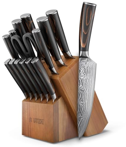 Yatoshi Professional Kitchen Knife Set, 15 Pieces, High Carbon Stainless Steel, Ergonomic Handle