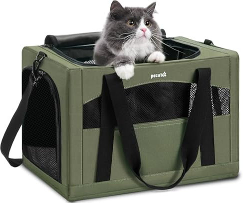 pecute Katzentasche Transporttasche Stabiler Halt Haustier Tragetasche, Transportbox Katze Leicht, Faltbar Katzen Tasche für Katzen und kleine Hunde, ideal für Reisen, Dunkelgrün
