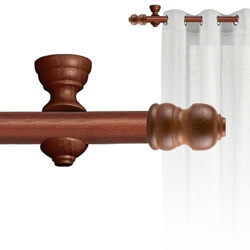 Gardinenstangen-Set aus Holz mit Durchmesser 30 mm, Set zur Deckenmontage, Haselnussstange 1,5 m, mit Endstück, CINTACOR
