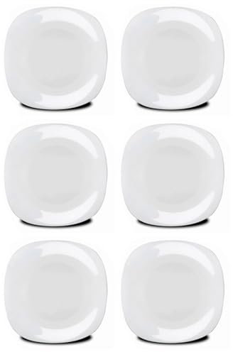 Acan Tradineur - Pack de 6 Platos Llanos de cerámica, Modelo Parma, Elegantes, vajilla de Cocina, Aptos para lavavajillas (Blanco - 27 x 27 cm)