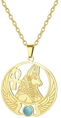 EUEAVAN Ägyptische Anubis-Halskette Ankh-Kreuz Göttin Isis Flügel-Skarabäus Wicca-Pagan-Edelstein-Anhänger Magische Kraft-Amulett Antikes Ägypten Gott Mythologie Schmuck Geschenk
