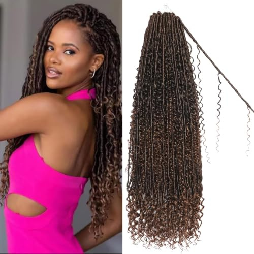FALEMEI Boho Locs Crochet Hair 24 Inch Goddess Braids Crochet Hair for Black Women 8 Packs Boho Faux Locs With Curly Ends Pre Looped Bohemian (T30#, 24 Inch (Pack of 8))
