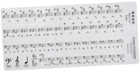 Klavieraufkleber 1 Blatt Selbstklebend für Elektronische Tastaturen | Pvc Weiß, Lesbar mit Glatter Oberfläche, für Kinder, Passend zu 88-, 61-, 49 und 37-tasten