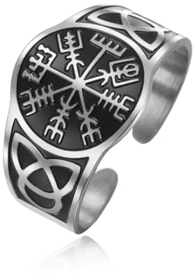 Dreamtimes Wikingerringe für Männer Nordische Wikinger-Runen Vegvisir-Kompass-Amulettring Nordisches Symbol Vintage-Schmuck für Frauen