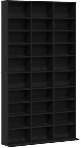 ACAGALA Libreria per CD DVD Blueray, supporto per CD con 24 scomparti, in rovere nero, 101 x 23 x 177,5 cm, libreria da parete per collezioni e vetrine