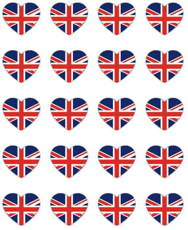 Aufkleber: 25 mm, 20 Stück - Herz-Aufkleber Union Jack Vinyl 25 mm 20er Set wasserfest Deko Etiketten